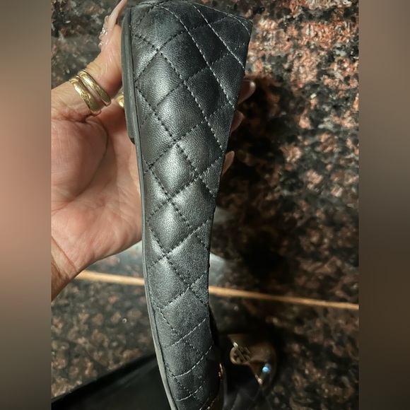 Tory Burch Black Quilted Leather Kaitlin Metal Cap Toe Ballet Flats Size 7 - Picture 9 of 9